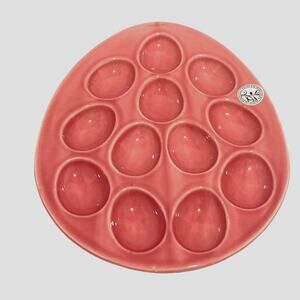 Pink Ceramic Deviled Egg Plate Server Made in Portugal FP Home - Paint Palette